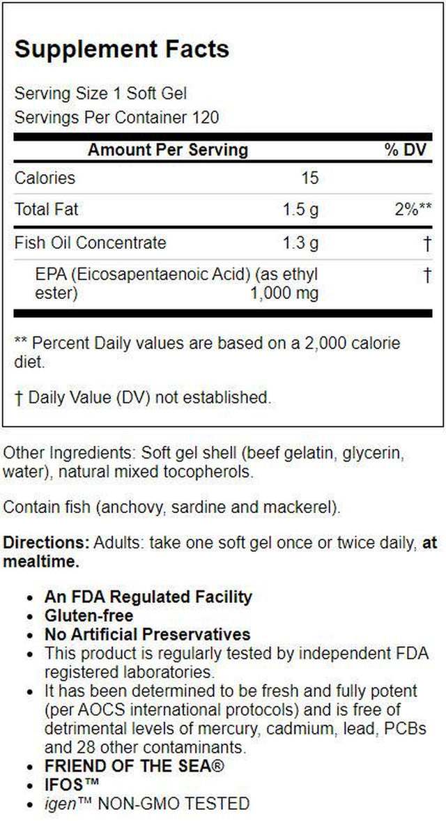 Carlson Labs Elite EPA Gems Softgels, 1000 Mg, 120 Ct