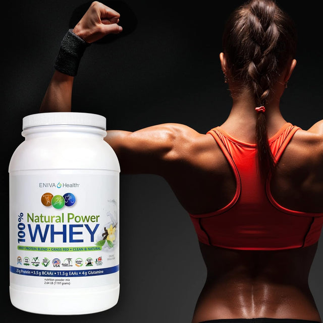 Eniva Natural Power 100% Grass Fed Whey Protein Powder, Organic Vanilla, Clean Protein,Keto, High Protein, Low Carb, Gluten Free Non GMO Soy Free, Whey (WPI) Isolate Primary, USA Made, 2.64 Lbs