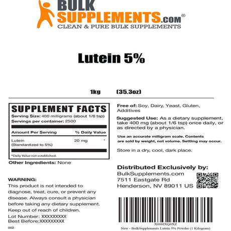 Bulksupplements.Com Lutein 5% Powder - Lutein 20Mg - Eye Vitamins - Eye Supplements (1 Kilogram)