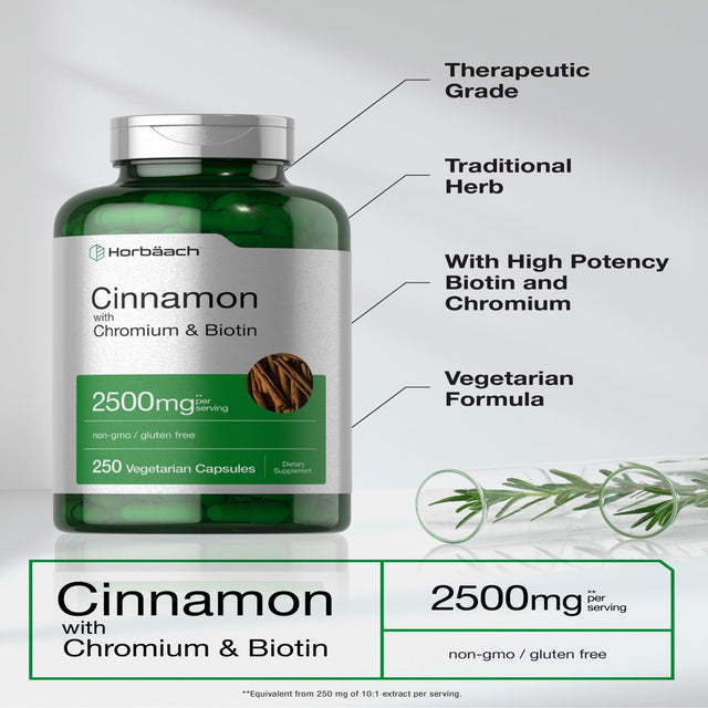 Cinnamon with Chromium & Biotin | 250 Vegetarian Capsules | by Horbaach