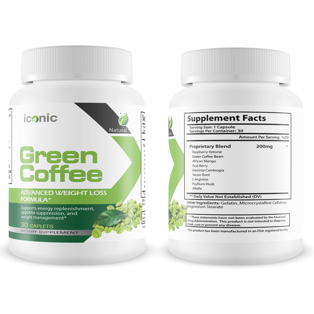 Iconic Green Coffee- Complete Premium Weight Management Formula-Natural and Potent Weight Loss Pills for Men and Women – Burn Belly Fat – Metabolism Booster –