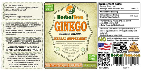 Ginkgo (Ginkgo Biloba) Tincture, Organic Dried Leaves and Nuts Liquid Extract (Herbal Terra, USA) 32 Oz