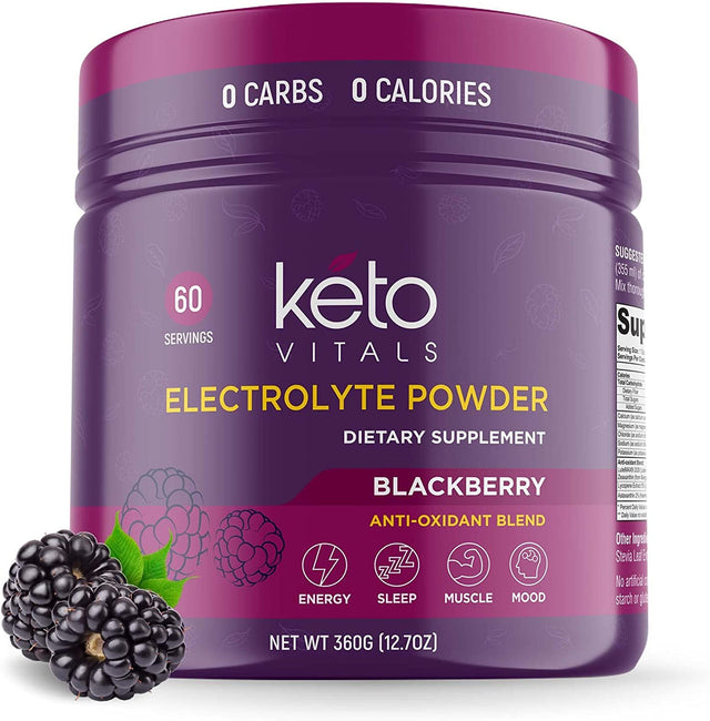 Keto Vitals Electrolyte Powder - Sugar Free Keto Electrolytes Powder with Potassium, Magnesium, Sodium, & Calcium - No Sugar Electrolyte Drink Mix & Hydration Powder, 60 Servings, Blackberry