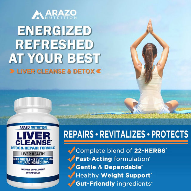 Arazo Nutrition Liver Cleanse Detox & Repair Formula Milk Thistle Herbal Support Supplement: Silymarin, Beet, Artichoke, Dandelion, Chicory Root