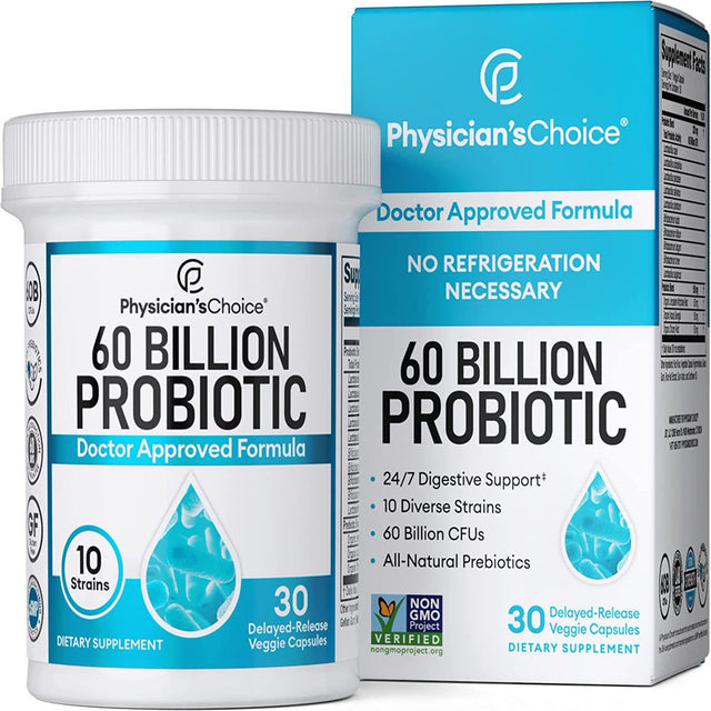 Physician'S CHOICE Probiotics 60 Billion CFU - 10 Strains + Organic Prebiotics - Digestive & Gut Health - Supports Occasional Constipation, Diarrhea, Gas & Bloating - for Women & Men - 30Ct