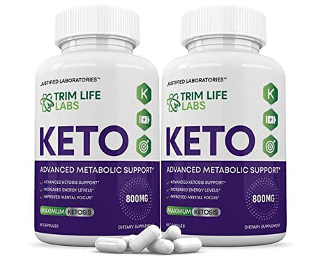 (2 Pack) Trim Life Labs Keto Pills Includes Apple Cider Vinegar Patented Gobhbâ® Exogenous Ketones Advanced Ketogenic Supplement Ketosis Support for Men Women 120 Capsules