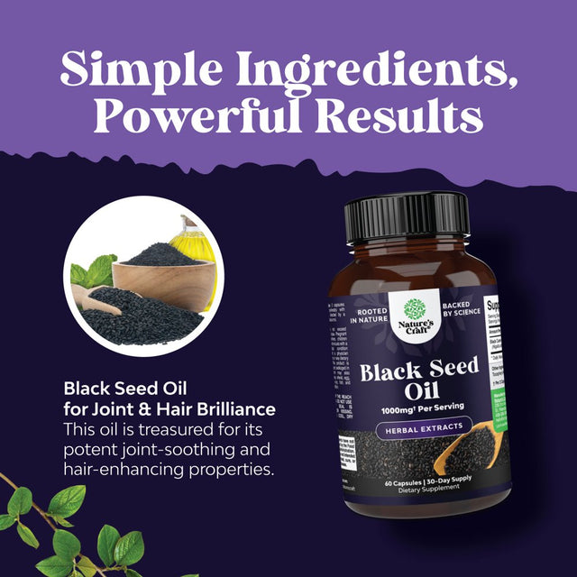 Vegan Black Seed Oil Capsules - Cold Pressed Nigella Sativa Black Cumin Seed Oil Capsules with Omega 3 6 9 Antioxidants and Thymoquinone for Hair Growth Immune Support Joint Health and Digestion