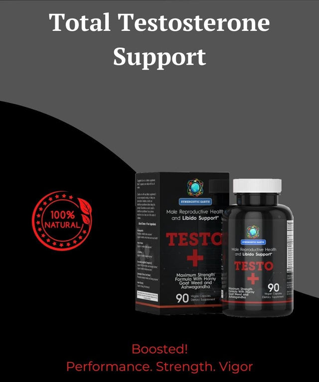 Testo plus Testosterone Booster for Men - Increased Vitality & Drive, Stamina, Energy and Performance - Horny Goat Weed, Muira Puama, Asian Ginseng, Tongkat Ali, L-Citrulline - 90 Vegan Caps