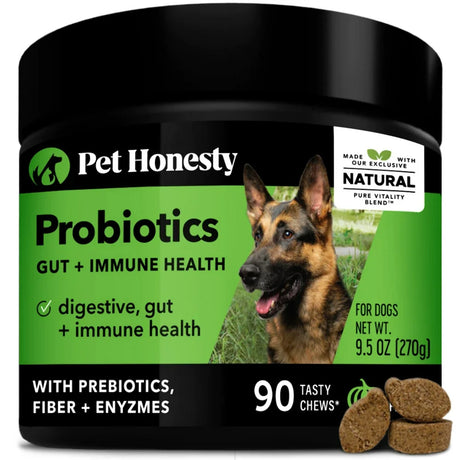 Pet Honesty Dog, Gut and Immune Health Support Probiotic Supplement W Prebiotics Fiber and Enzymes, Pumpkin Flavor, 90 Count Soft Chews