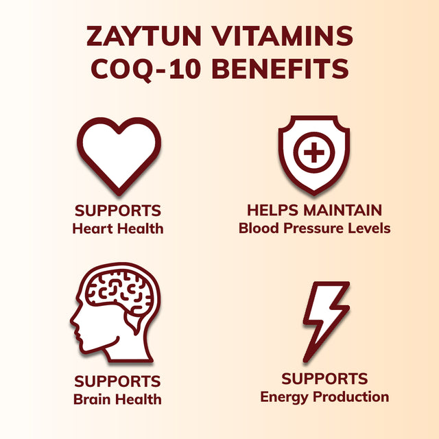 Zaytun Vitamins Halal Coq10 100Mg, Supports Healthy Blood Pressure Levels, Includes Vitamin a + E, 60 Softgels, Made in USA