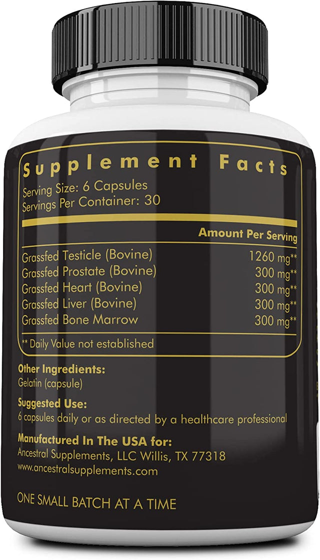 Ancestral Supplements Mofo, Supplements for Men, Support for Test and Energy Levels and Overall Men'S Health and Wellness, Non-Gmo Grass Fed Beef Organ Supplement with Liver, No Fillers, 180 Capsules