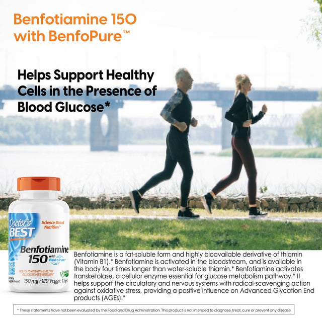 Doctor'S Best Benfotiamine with Benfopure, Non-Gmo, Gluten Free, Vegan, Helps Maintain Blood Sugar Levels, 150 Mg, 120 Veggie Caps