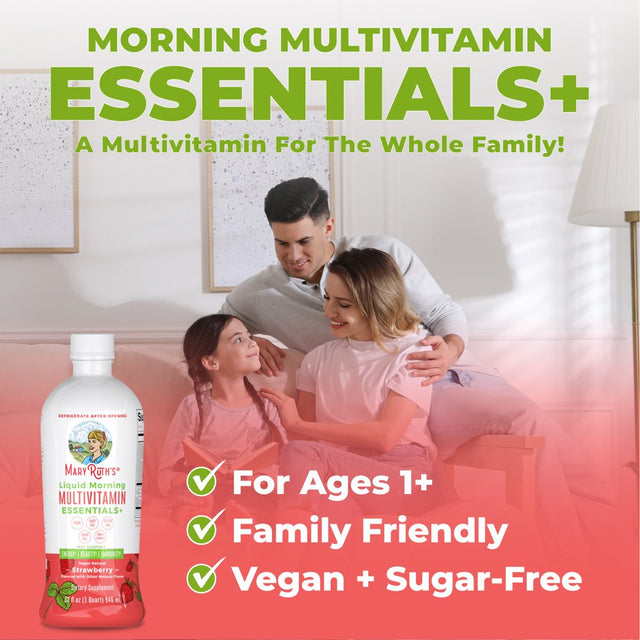 Maryruth Organics | Morning Liquid Multivitamin Supplement for Adults & Kids | Daily Vitamins for Immune Support | Strawberry | No Added Sugar | 32 Fl Oz/946Ml