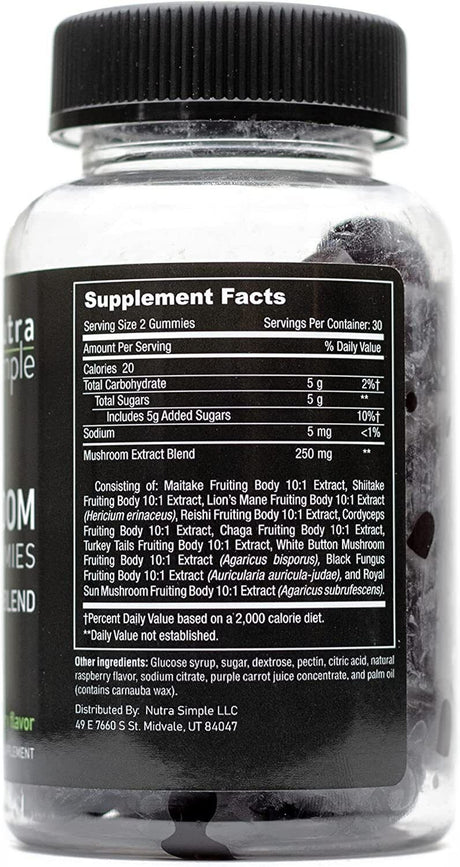 Mushroom Gummies, 10 Mushroom Complex W Lions Mane, 2500Mg 10:1, Nootropic Brain Support Focus, Energy, Mood, Immune Support with Reishi, Chaga, Cordyceps, Turkey Tail Extract - 60 Gummies