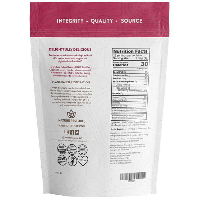 Nature Restore Organic Raspberry Juice Powder, 8 Ounce, Non-Gmo