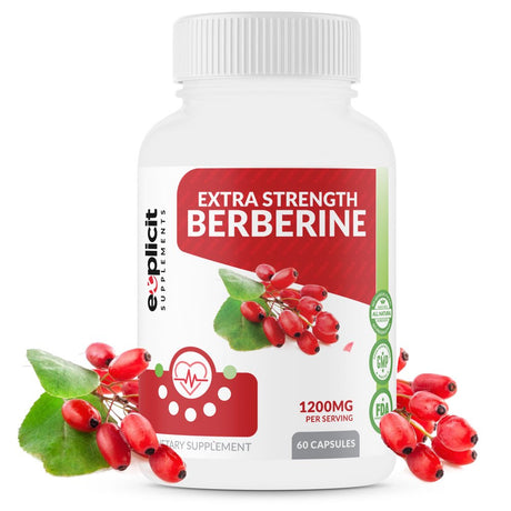 Berberine Supplement Hcl - 1200Mg Max Strength - Supports Glucose Metabolism, Immune Function & Helps Cardiovascular Function - 1 Month Supply