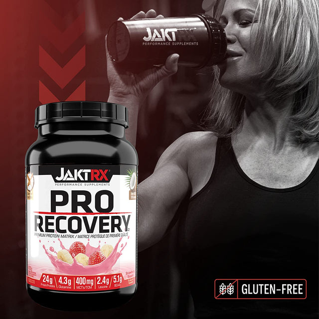 JAKTRX PRO Recovery – Post-Workout Whey Protein Powder – Muscle Builder & Recovery Supplement – BCAA, Glutamine, Leucine, Glucosamine & MCT – 30 Servings – Strawberry Banana