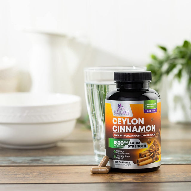 Pure Cinnamon Capsules, Certified Organic Ceylon Cinnamon Pills, Non-Gmo, Gluten-Free, Dairy-Free, Sri Lanka Cinnamon Powder Supplement, Best Vegan True Cinnamomum Vitamins, Sugar Free - 180 Capsules