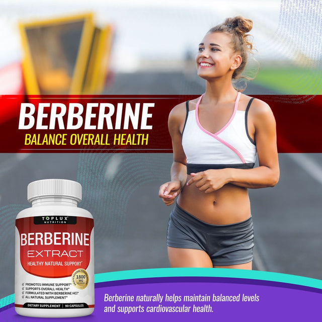 Toplux Berberine Extract Supplement 1800Mg Berberine Hcl Healthy Blood Sugar and Cardiovascular Health, for Men Women, 90 Capsules