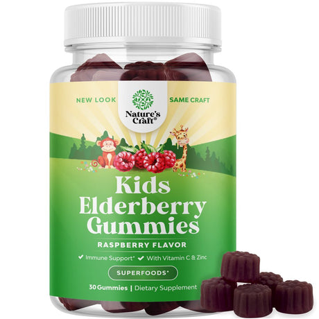 Kids Elderberry Gummies with Zinc and Vitamin C - Delicious Sambucus Black Elderberry Gummies for Kids Immune Support - Daily Kids Immunity Support Gummies Vegan Non-Gmo Gluten and Gelatin Free