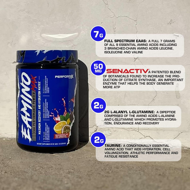 Eaminomax Amino Acid Performance Powder | 7 Total Grams of BCAA Branched Chain Amino Acids & Essential Amino Acids | Recovery – Hydration – Endurance | 30 Servings (Pineapple Mojito)