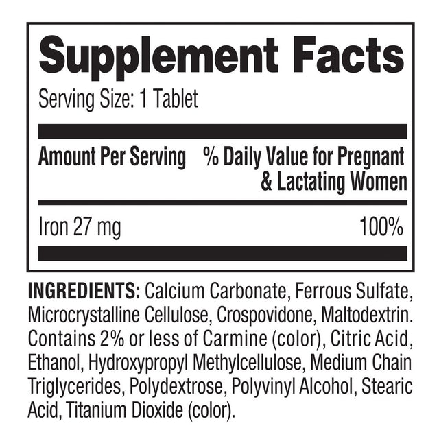 Spring Valley Iron Prenatal Health Dietary Supplement Tablets, 27 Mg, 250 Count