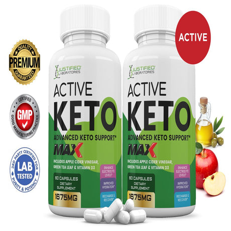 (2 Pack) Active Keto ACV MAX Pills 1675Mg Dietary Supplement 120 Capsules