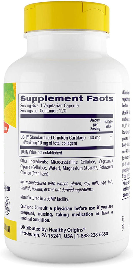 Healthy Origins UC-II 40 Mg (Undenatured Type II Collagen, Non-Gmo, Gluten Free, Joint Support), 120 Veggie Caps