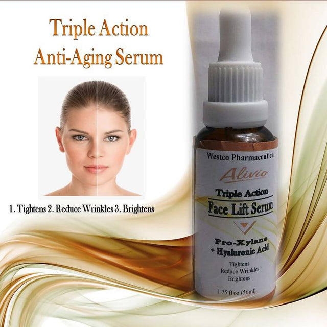 Alivio Triple Action Face Lift Serum - Pro-Xylane + Hyaluronic Acid; Tightens, Reduce Wrinkles & Brightens (Fragrance Free)