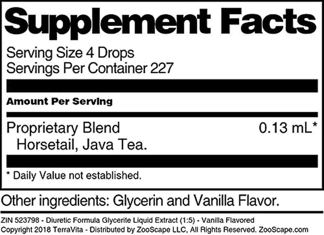 Diuretic Formula Glycerite Liquid Extract (1:5) - Vanilla Flavored (1 Oz, ZIN: 523798) - 3 Pack