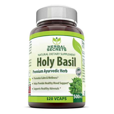 Herbal Secrets Holy Basil 500 Mg 120 Veggie Capsules (Non-Gmo)- Promotes Calm & Wellness, Supports Healthy Adrenals, Helps Provide Healthy Mood Support