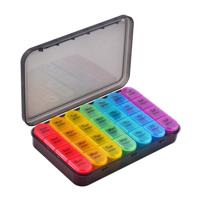 Greencycle Weekly Pill Organizer, 7 Day / 4 Times a Day Large Pill Cases Moisture-Proof Pill Box AM PM Medicine Organizer to Hold Vitamins Fish Oil Compartments Supplements (Rainbow)