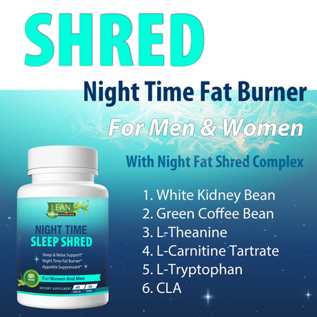 Night Time Sleep Shred Fast Fat Burner, Weight Loss Aid Pill, Appetite Suppressant Carb Blocker Metabolism Booster Support Supplement for Women Men with Melatonin White Kidney Bean Ashwagandha 60 Caps