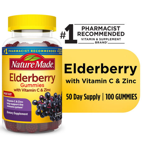 Nature Made Elderberry with Vitamin C and Zinc Gummies, Dietary Supplement, 100 Count