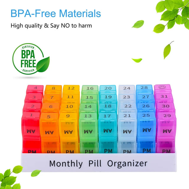 Greencycle 30 Day Pill Organizer 2 Times a Day Monthly Pill Case, BPA Free One Month Pill Box AM PM, Small Compartments to Hold Vitamins, Cod Liver Oil, Fish Oil, Supplements and Medication