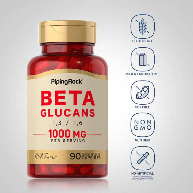 Beta Glucan 1,3D | 1000Mg 90 Capsules | Beta 1,3, 1,6D Glucan | Non-Gmo, Gluten Free Supplement | by Piping Rock