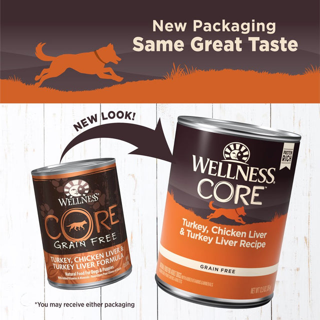 Wellness CORE Natural Wet Grain Free Canned Dog Food, Turkey & Chicken, 12.5-Ounce Can (Pack of 12)