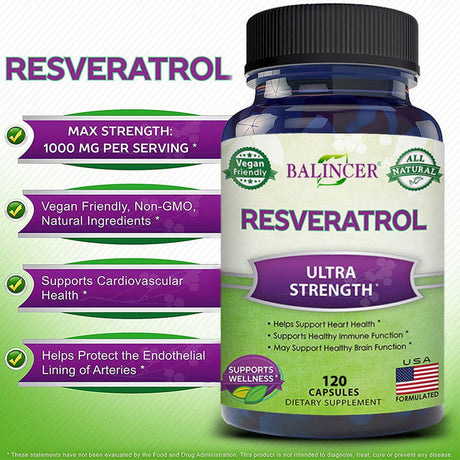 Balincer 100% Natural Resveratrol - Antioxidant Supplement, Trans-Resveratrol Pills for Heart Health and Pure, Trans-Resveratrol and Polyphenols