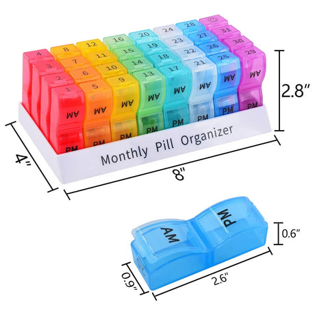 Greencycle 30 Day Pill Organizer 2 Times a Day Monthly Pill Case, BPA Free One Month Pill Box AM PM, Small Compartments to Hold Vitamins, Cod Liver Oil, Fish Oil, Supplements and Medication