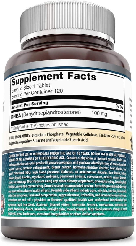 Amazing Formulas DHEA Dietary Supplement 100 Mg, 120 Tablets (Non Gmo,Gluten Free)