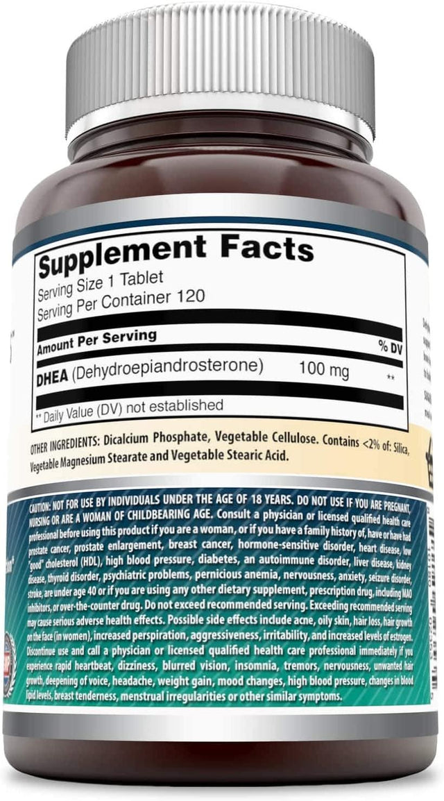 Amazing Formulas DHEA Dietary Supplement 100 Mg, 120 Tablets (Non Gmo,Gluten Free)