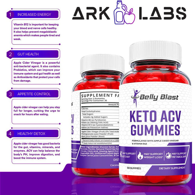 (1 Pack) Belly Blast Keto ACV Gummies - Apple Cider Vinegar Supplement for Weight Loss - Energy & Focus Boosting Dietary Supplements for Weight Management & Metabolism - Fat Burn - 60 Gummies