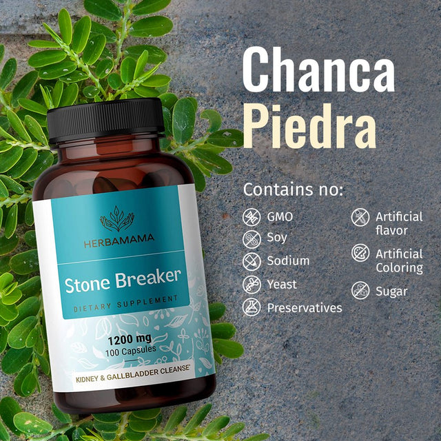 HERBAMAMA Stone Breaker 100 Capsules - Organic Chanca Piedra Kidney & Liver Support, Urinary Cleanse