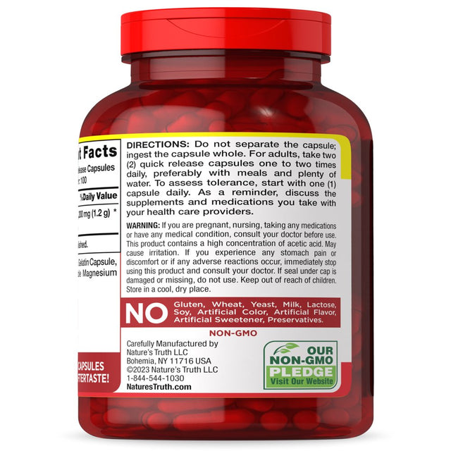 Apple Cider Vinegar Capsules | 1200Mg | 200 Pills | Value Size | Vegetarian, Non-Gmo, Gluten Free | by Nature'S Truth