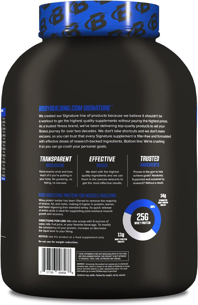 Bodybuilding.Com Signature Signature 100% Whey Isolate | Hydrolyzed Whey Protein Isolate | Aid Recovery and Build Muscle | 5 Lbs. Chocolate