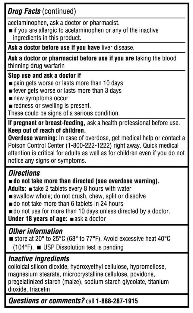 Equate 8 Hour Arthritis Pain Relief Acetaminophen Extended Release Tablets 650Mg, 325 Count