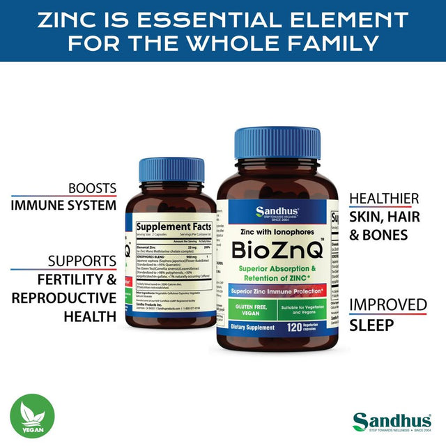 Sandhu'S Bioznq, 900Mg of Quercetin & Green Tea Extract with 22Mg of Zinc, Immune Support, 120 Ct