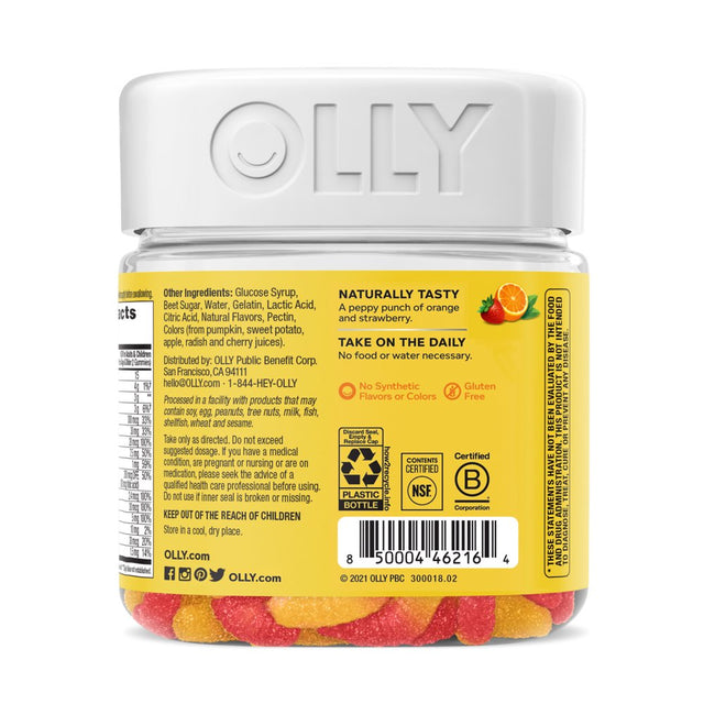 OLLY Kids Multivitamin Gummy Worm Supplement, Vitamins A, C, D, E, Bs & Zinc, Sour Fruit Punch, 70 Ct