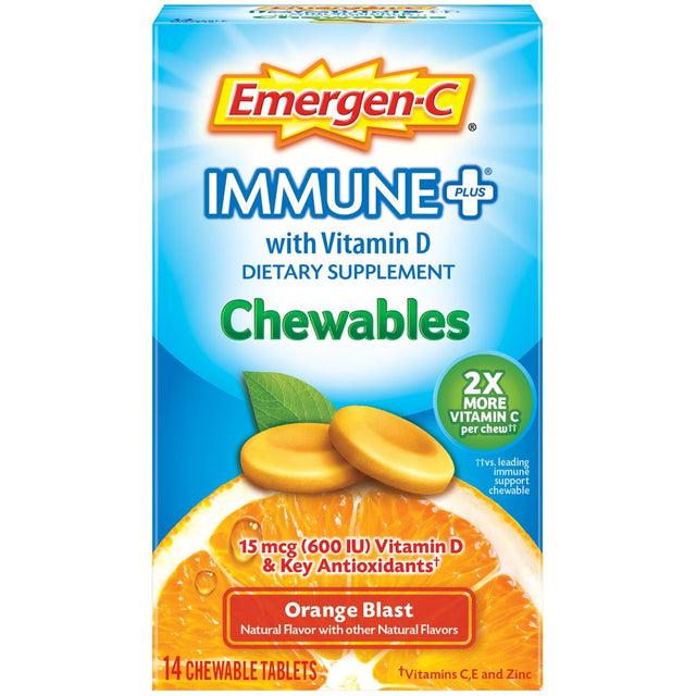 Emergen-C Immune+ Chewables 1000Mg Vitamin C Tablet, with Vitamin D, Immune Support Dietary Supplement for Immunity, Orange Blast Flavor - 14 Count