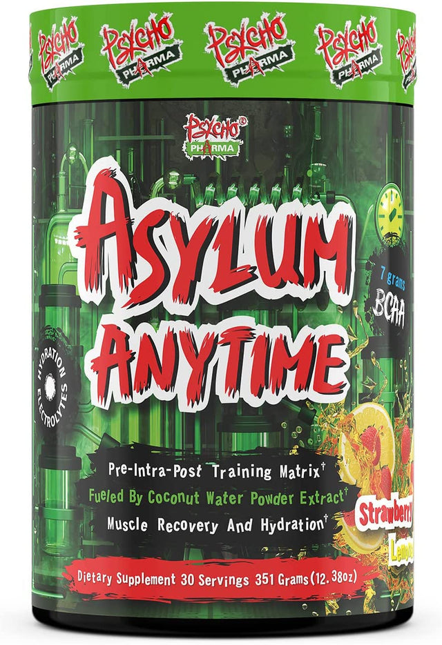 Psycho Pharma Fuel the Muscles and Protein Synthesis Asylum Anytime Bcaas Complex Pre/Intra/Post Workout Muscle Building Supplement That Will Keep You Going (Strawberry Lemonade, 12.35)